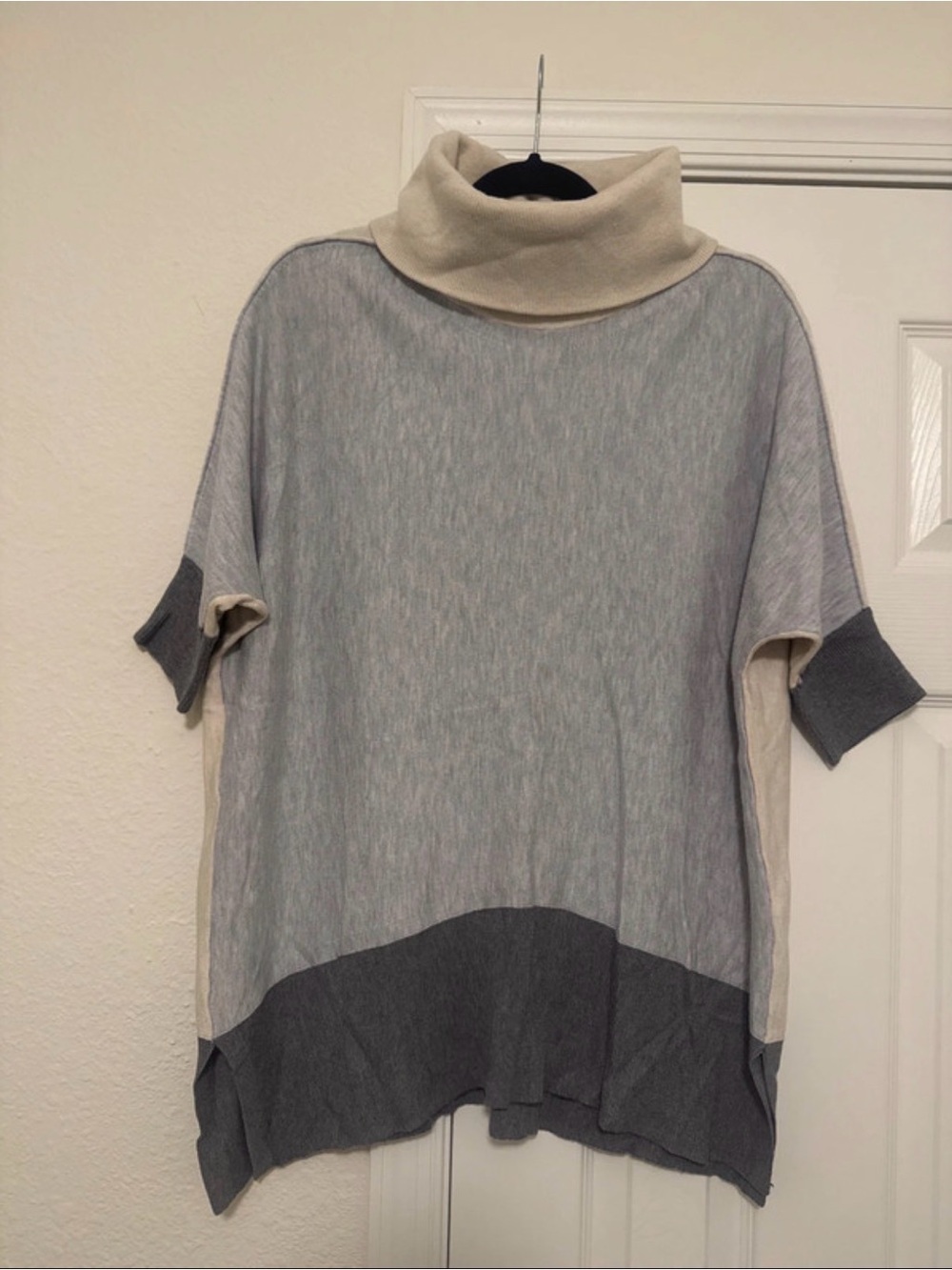 Beige and Gray Colorblock Wide Turleneck Sweater
